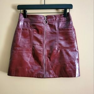 Wild Fable | Faux Leather Burgundy Front Zipper A-Line Mini Skirt Size Small